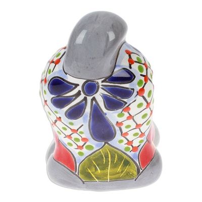 Alternate image for Handcrafted Hacienda-Themed Grey Ceramic Cat Figurine Feline Stretching