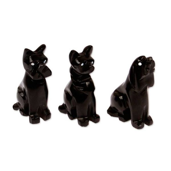 Alternate image for Dog-Themed 3-Piece Marble Figurine Set in a Dark Palette Tails at Night