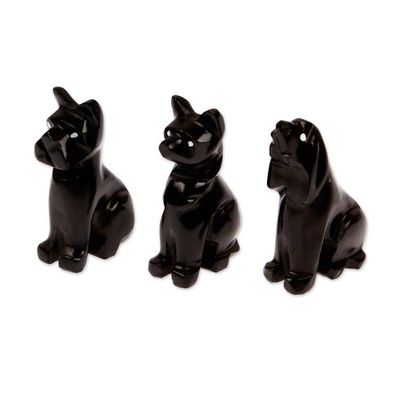Alternate image for Dog-Themed 3-Piece Marble Figurine Set in a Dark Palette Tails at Night