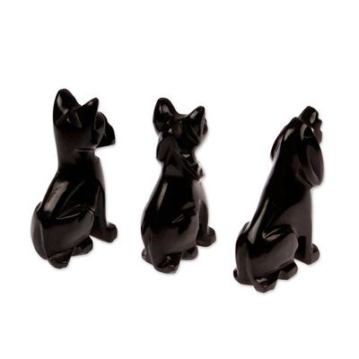 Alternate image for Dog-Themed 3-Piece Marble Figurine Set in a Dark Palette Tails at Night