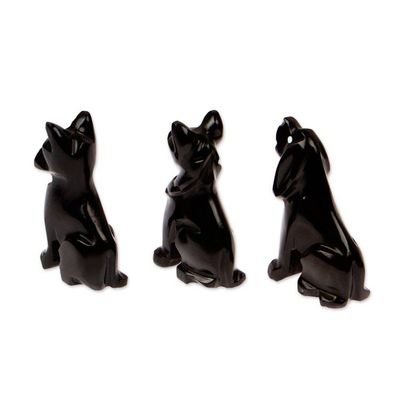 Alternate image for Dog-Themed 3-Piece Marble Figurine Set in a Dark Palette Tails at Night