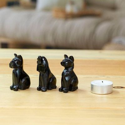 Alternate image for Dog-Themed 3-Piece Marble Figurine Set in a Dark Palette Tails at Night