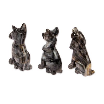 Alternate image for Animal-Themed 3-Piece Dog Marble Figurine Set in Blue Tones Tails from the Sea