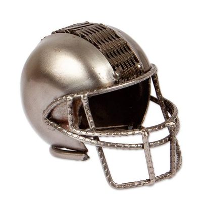 Alternate image for Sport-Themed Upcycled Football Helmet Metallic Sculpture New Player