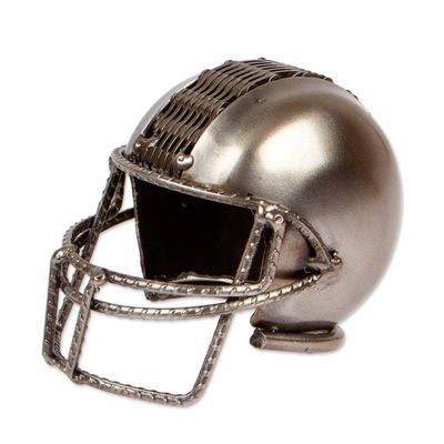 Alternate image for Sport-Themed Upcycled Football Helmet Metallic Sculpture New Player