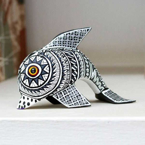 Alternate image for Sea Life-Themed Black and White Alebrije Dolphin Sculpture Marine Hades
