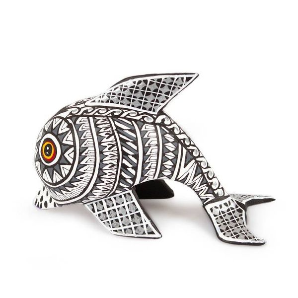 Alternate image for Sea Life-Themed Black and White Alebrije Dolphin Sculpture Marine Hades