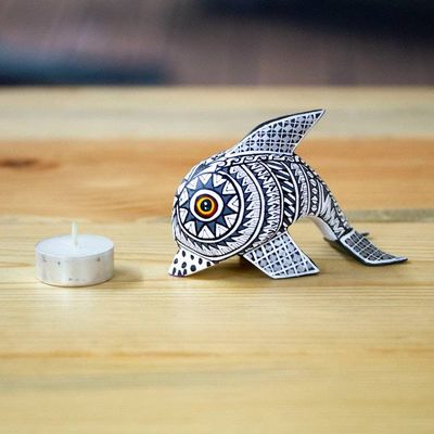 Alternate image for Sea Life-Themed Black and White Alebrije Dolphin Sculpture Marine Hades