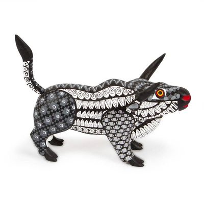Primary image for Mexican-Made Black and White Wood Alebrije Bull Sculpture Toro Underworld