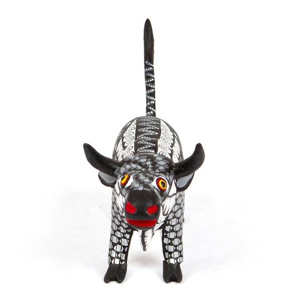 Alternate image for Mexican-Made Black and White Wood Alebrije Bull Sculpture Toro Underworld