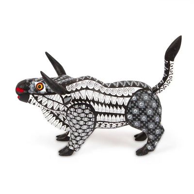Alternate image for Mexican-Made Black and White Wood Alebrije Bull Sculpture Toro Underworld