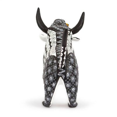 Alternate image for Mexican-Made Black and White Wood Alebrije Bull Sculpture Toro Underworld