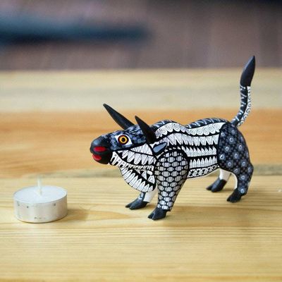 Alternate image for Mexican-Made Black and White Wood Alebrije Bull Sculpture Toro Underworld