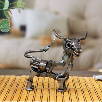 Primary image for Oxidized Upcycled Bull Metal Sculpture Handmade in Mexico Valiant Horns