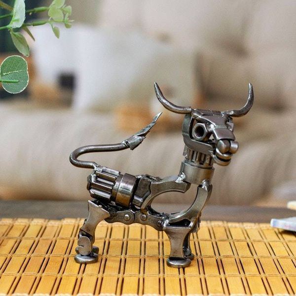 Alternate image for Oxidized Upcycled Bull Metal Sculpture Handmade in Mexico Valiant Horns