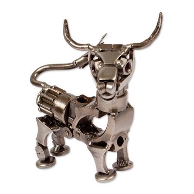 Alternate image for Oxidized Upcycled Bull Metal Sculpture Handmade in Mexico Valiant Horns