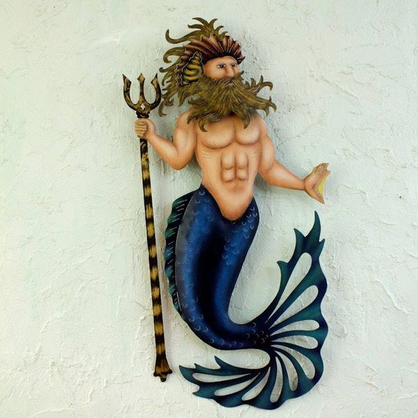 Alternate image for Handcrafted Steel Wall Art from Mexico Conch King Triton