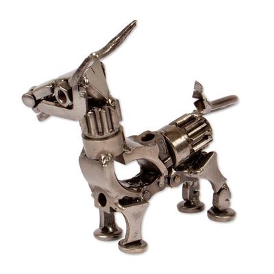 Alternate image for Oxidized Upcycled Bull Metal Sculpture Handmade in Mexico Valiant Horns