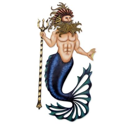 Alternate image for Handcrafted Steel Wall Art from Mexico Conch King Triton