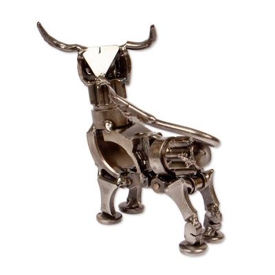 Alternate image for Oxidized Upcycled Bull Metal Sculpture Handmade in Mexico Valiant Horns