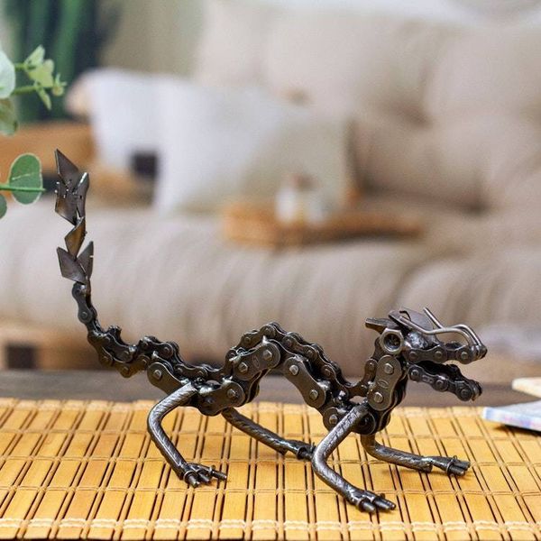 Alternate image for Dragon-Themed Upcycled Metal Sculpture in an Oxidized Finish Wise Chances