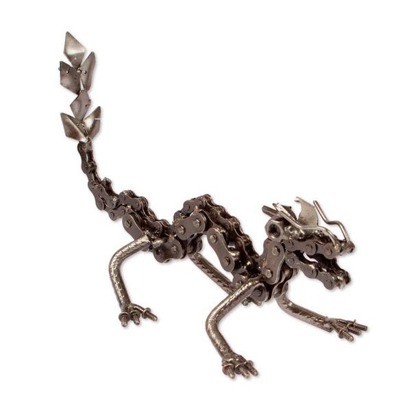 Alternate image for Dragon-Themed Upcycled Metal Sculpture in an Oxidized Finish Wise Chances