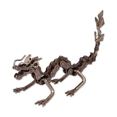 Alternate image for Dragon-Themed Upcycled Metal Sculpture in an Oxidized Finish Wise Chances