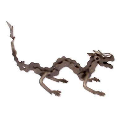 Alternate image for Dragon-Themed Upcycled Metal Sculpture in an Oxidized Finish Wise Chances