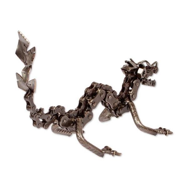 Alternate image for Dragon-Themed Upcycled Metal Sculpture in an Oxidized Finish Wise Chances