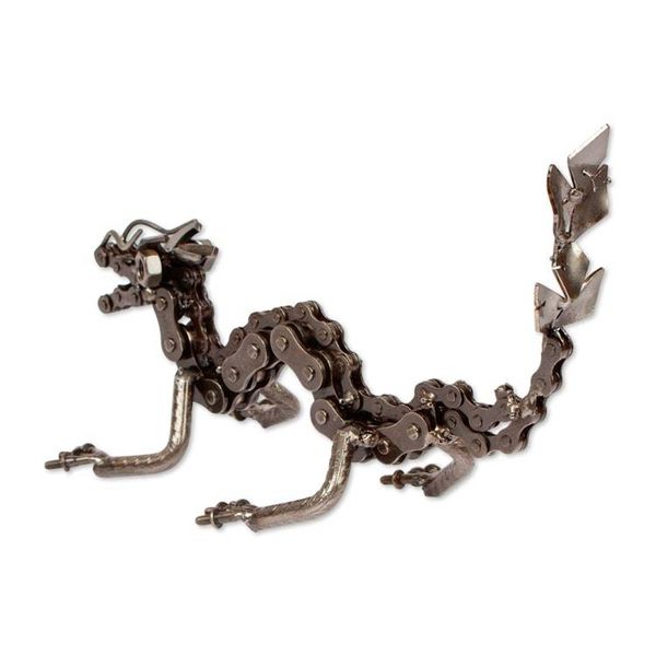 Alternate image for Dragon-Themed Upcycled Metal Sculpture in an Oxidized Finish Wise Chances