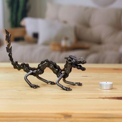 Alternate image for Dragon-Themed Upcycled Metal Sculpture in an Oxidized Finish Wise Chances