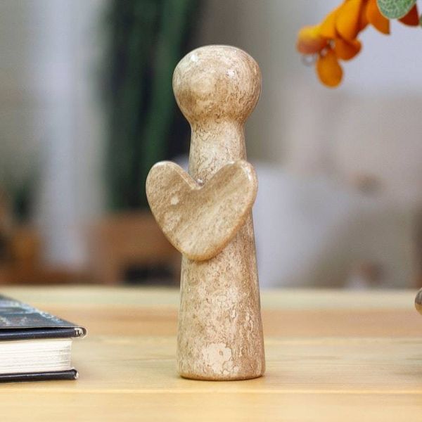 Alternate image for Minimalist Hand-Carved Brown Marble Figurine Made in Mexico Angel of Earth