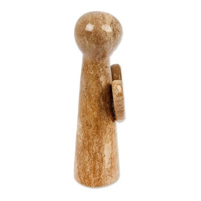 Alternate image for Minimalist Hand-Carved Brown Marble Figurine Made in Mexico Angel of Earth