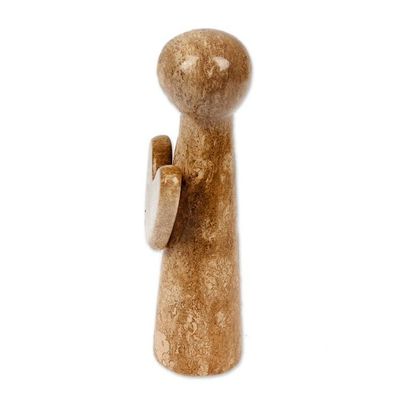 Alternate image for Minimalist Hand-Carved Brown Marble Figurine Made in Mexico Angel of Earth