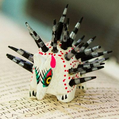Alternate image for Hand-Painted Wood Alebrije Porcupine Figurine in White Cute Porcupine in White