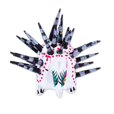 Alternate image for Hand-Painted Wood Alebrije Porcupine Figurine in White Cute Porcupine in White
