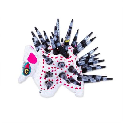 Alternate image for Hand-Painted Wood Alebrije Porcupine Figurine in White Cute Porcupine in White