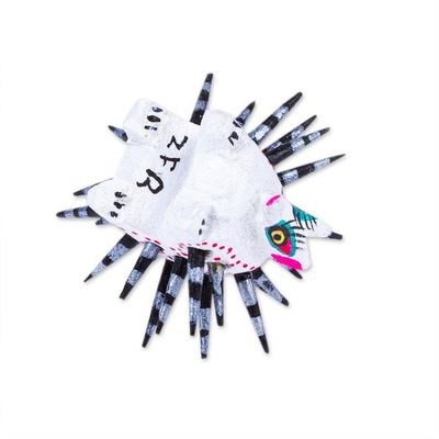 Alternate image for Hand-Painted Wood Alebrije Porcupine Figurine in White Cute Porcupine in White