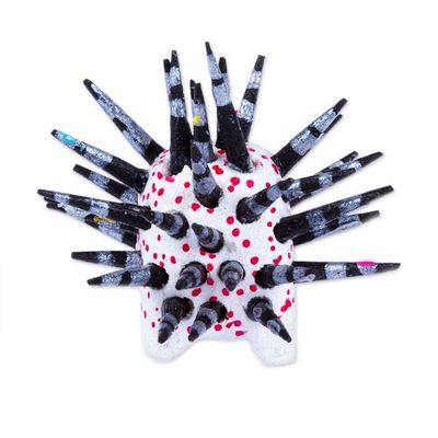 Alternate image for Hand-Painted Wood Alebrije Porcupine Figurine in White Cute Porcupine in White