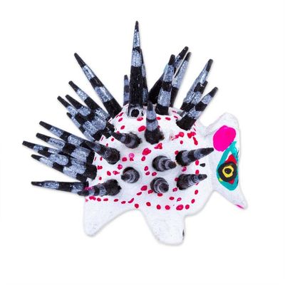 Alternate image for Hand-Painted Wood Alebrije Porcupine Figurine in White Cute Porcupine in White