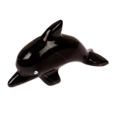 Alternate image for Handcrafted Dolphin-Shaped Dark-Palette Marble Figurine Nocturnal Fins