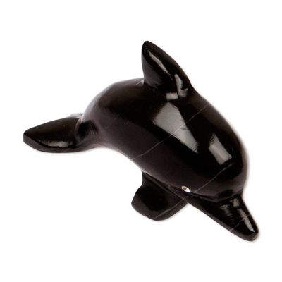 Alternate image for Handcrafted Dolphin-Shaped Dark-Palette Marble Figurine Nocturnal Fins