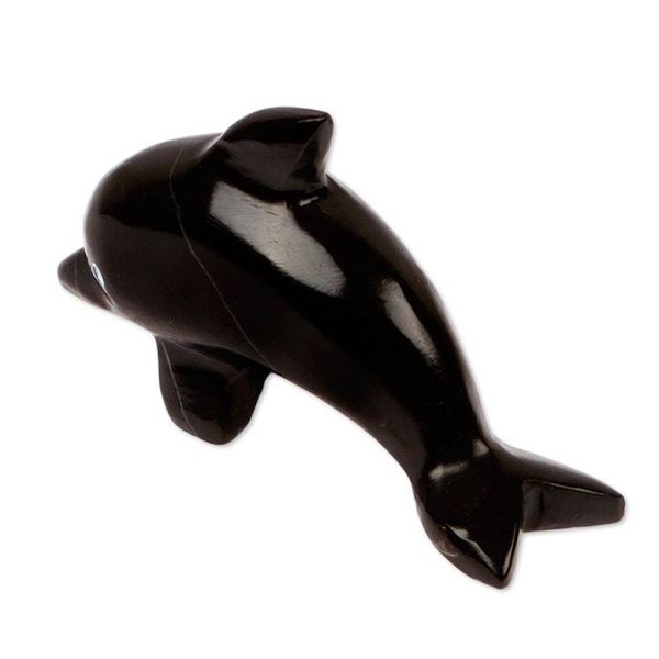 Alternate image for Handcrafted Dolphin-Shaped Dark-Palette Marble Figurine Nocturnal Fins