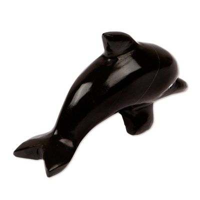 Alternate image for Handcrafted Dolphin-Shaped Dark-Palette Marble Figurine Nocturnal Fins