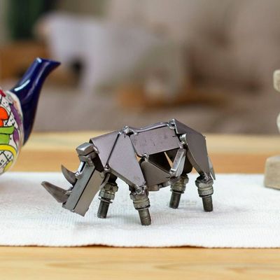 Primary image for Rhino-Shaped Modern Eco-Friendly Recycled Metal Figurine Rugged Rhino