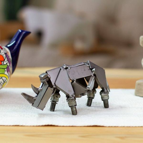 Alternate image for Rhino-Shaped Modern Eco-Friendly Recycled Metal Figurine Rugged Rhino
