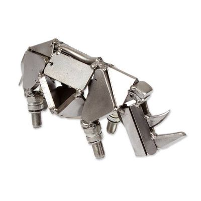 Alternate image for Rhino-Shaped Modern Eco-Friendly Recycled Metal Figurine Rugged Rhino