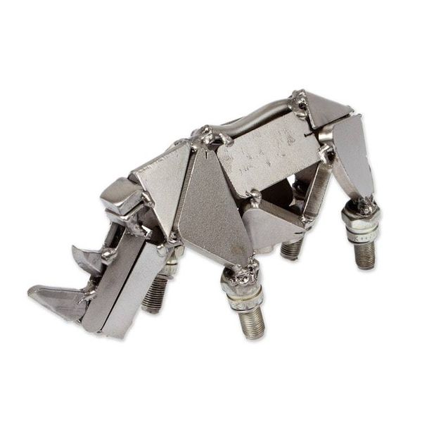 Alternate image for Rhino-Shaped Modern Eco-Friendly Recycled Metal Figurine Rugged Rhino