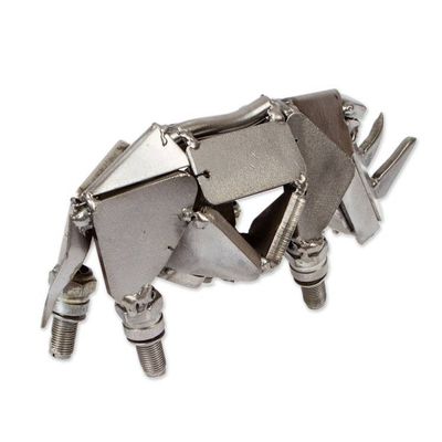 Alternate image for Rhino-Shaped Modern Eco-Friendly Recycled Metal Figurine Rugged Rhino