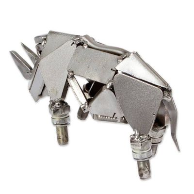 Alternate image for Rhino-Shaped Modern Eco-Friendly Recycled Metal Figurine Rugged Rhino